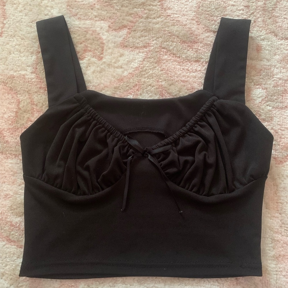cropped ruched bow black top small